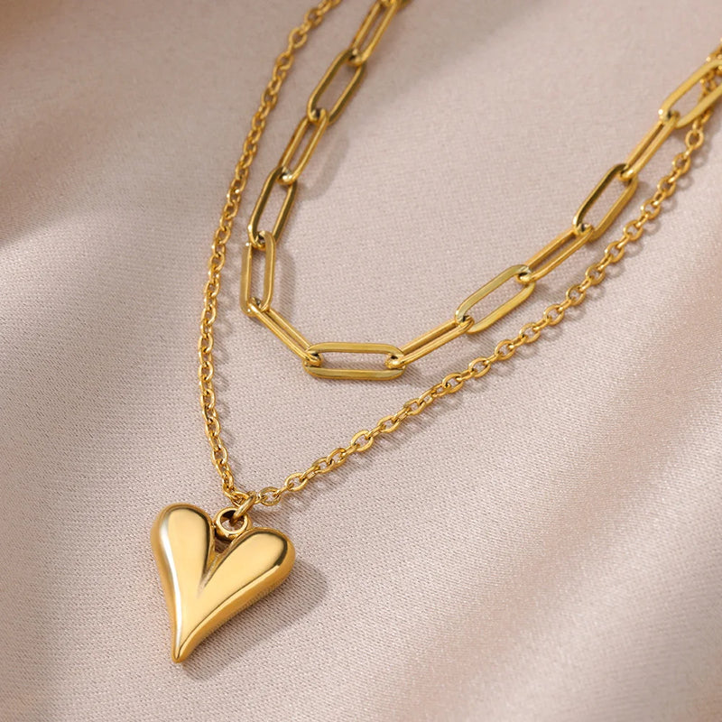 double layered heart chain necklace, view 3 - MRSLM
