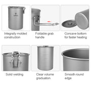 titanium camping pot 900ml, view 3 - MRSLM