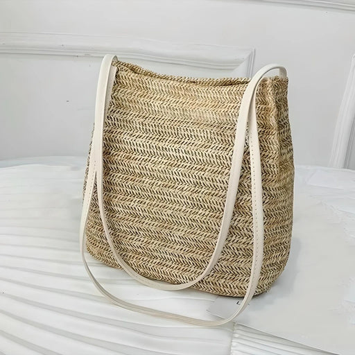 bohemian straw woven shoulder bag, view 4 - MRSLM