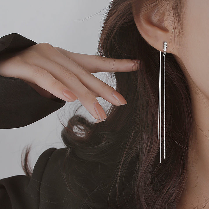Thin Face Women's Trendy Long Sterling Silver Ear Line