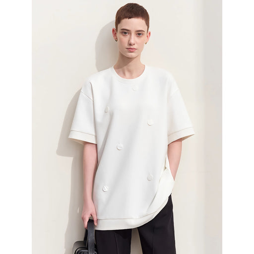 Loose knit T-shirt with shell decoration, view 2 - MRSLM