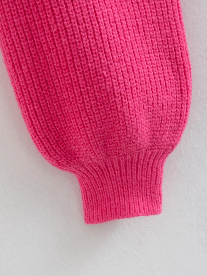 Lapel Lantern Sleeve Short Pullover Knit Sweater