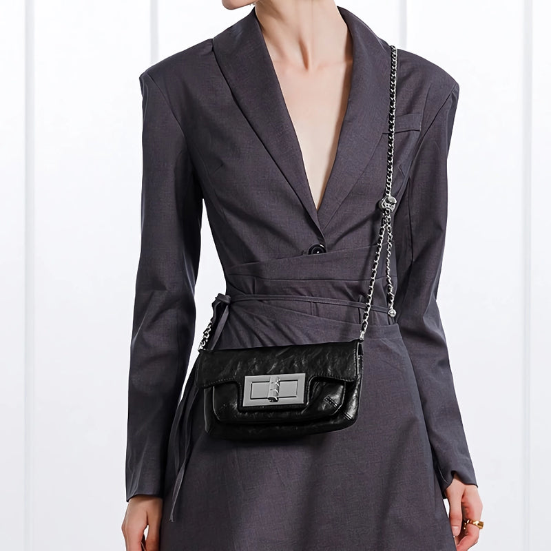 retro leather chain shoulder bag, view 3 - MRSLM