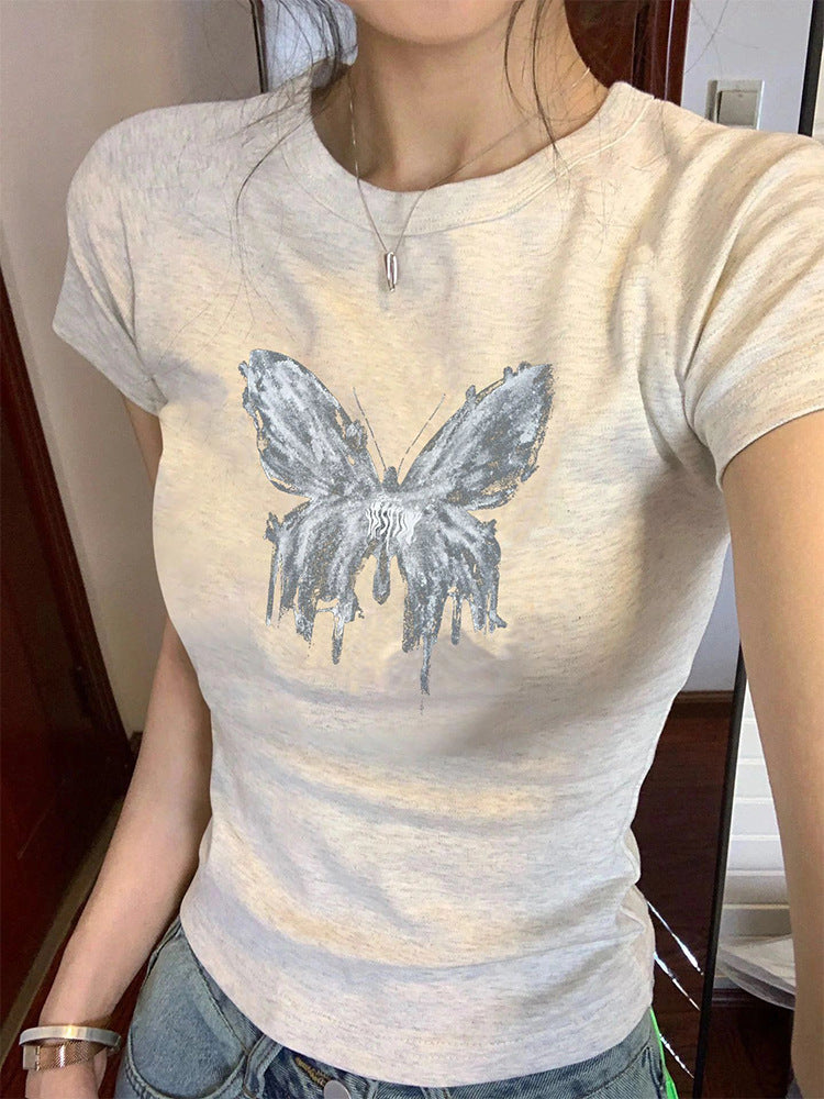 women's butterfly print cotton top, view 4 - MRSLM