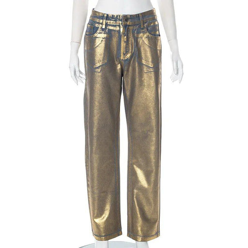 metallic straight leg jeans, view 2 - MRSLM