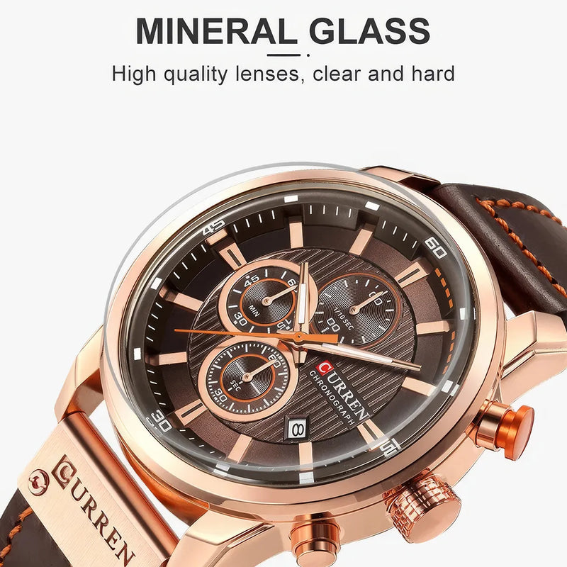 men's leather sports chronograph watch, view 7 - MRSLM
