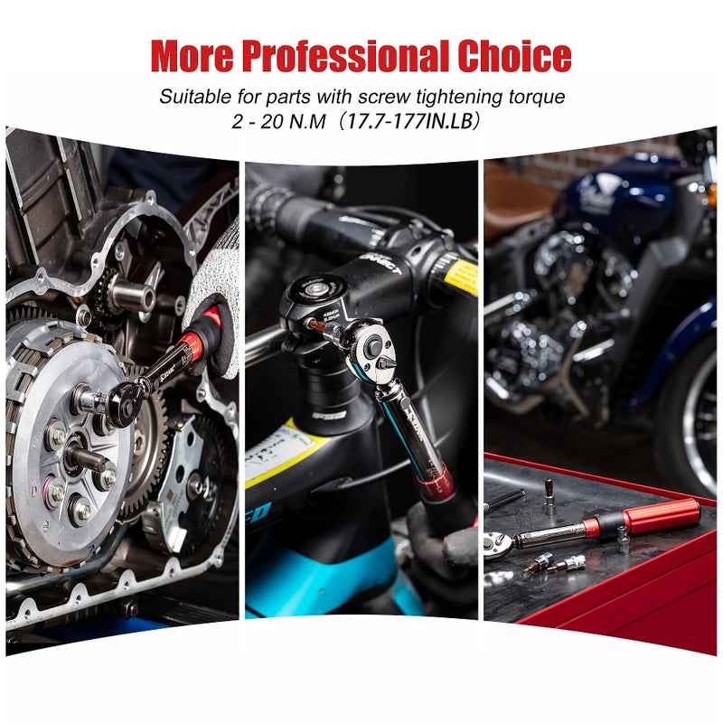 Jogo de 16 chaves de torque de precisão - Encaixe de 1/4", 2-20 Nm para manutenção de bicicletas
