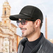 Men's black leather baseball cap, view 2 - MRSLM