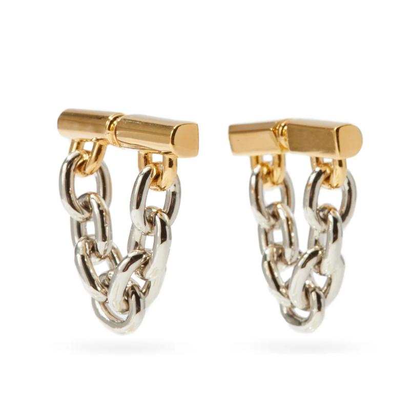 vintage gold-plated ring chain earrings, view 4 - MRSLM