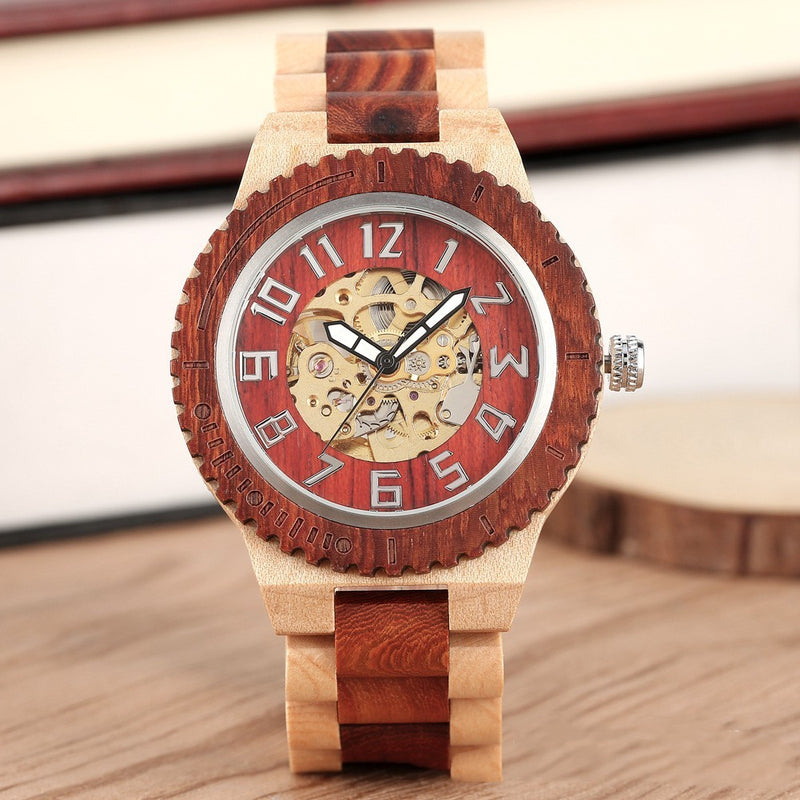 bamboo wood automatic watch, view 6 - MRSLM