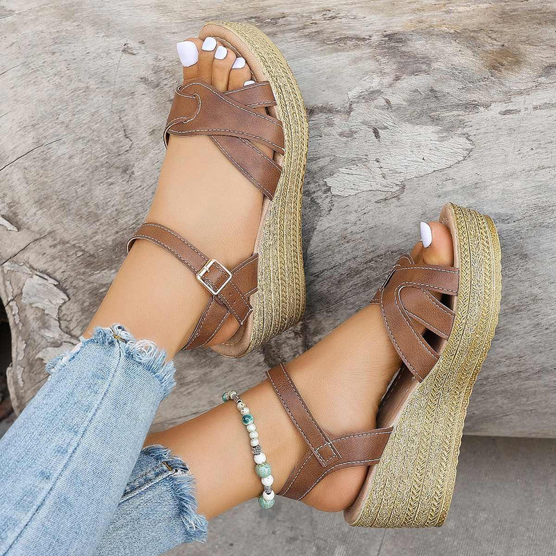 women's cross strap wedge sandals, view 7 - MRSLM