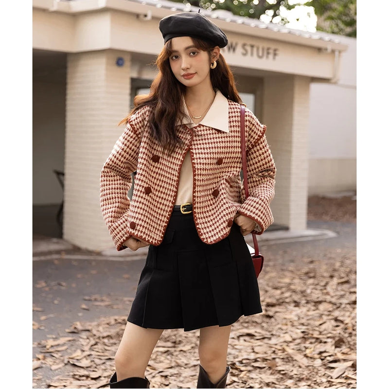 plaid wool blend short coat, view 4 - MRSLM