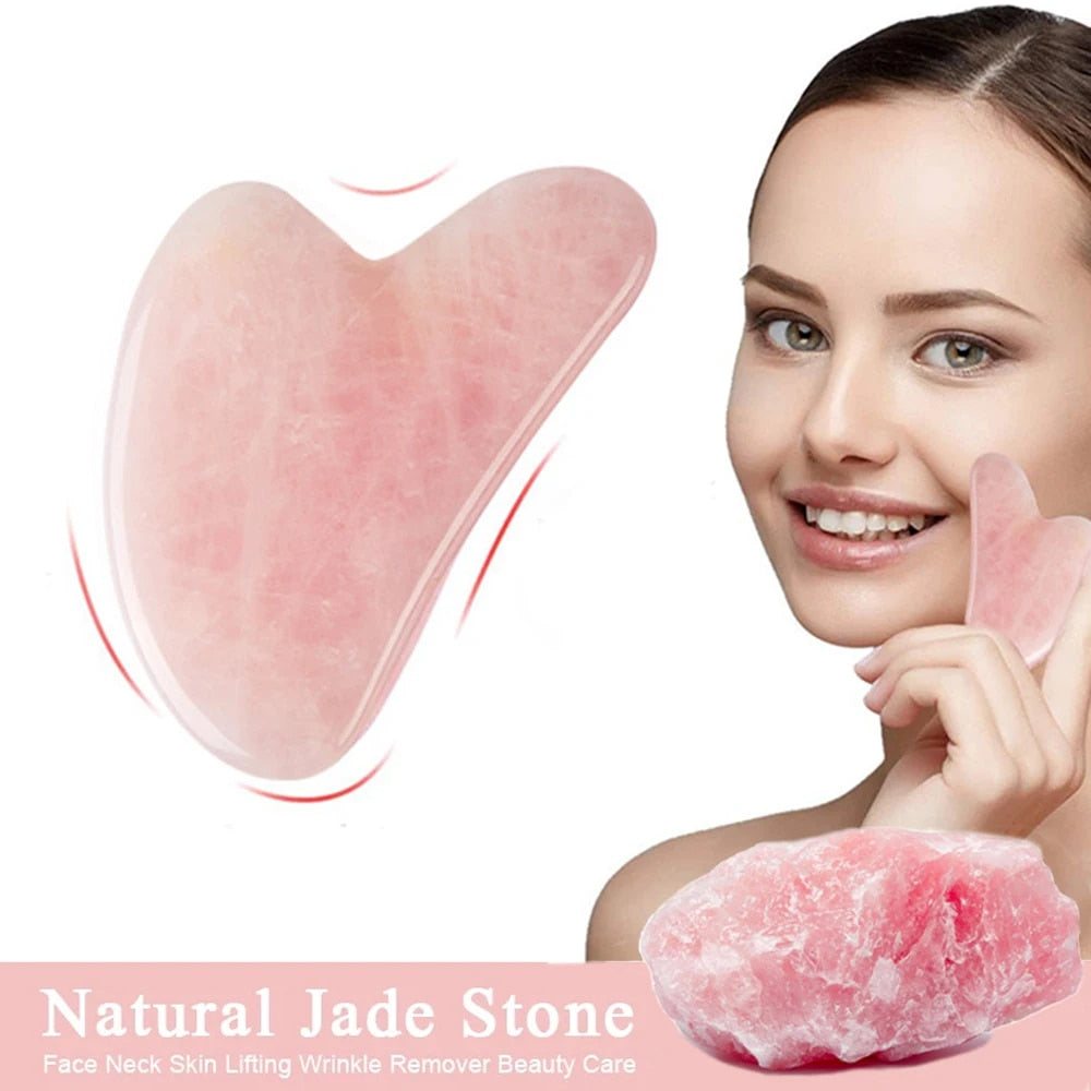 Rose Jade Gua Sha Facial & Body Massager for Skin Rejuvenation and Anti-Aging