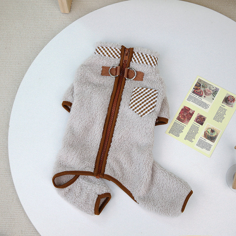warm fleece dog jumpsuit, view 2 - MRSLM
