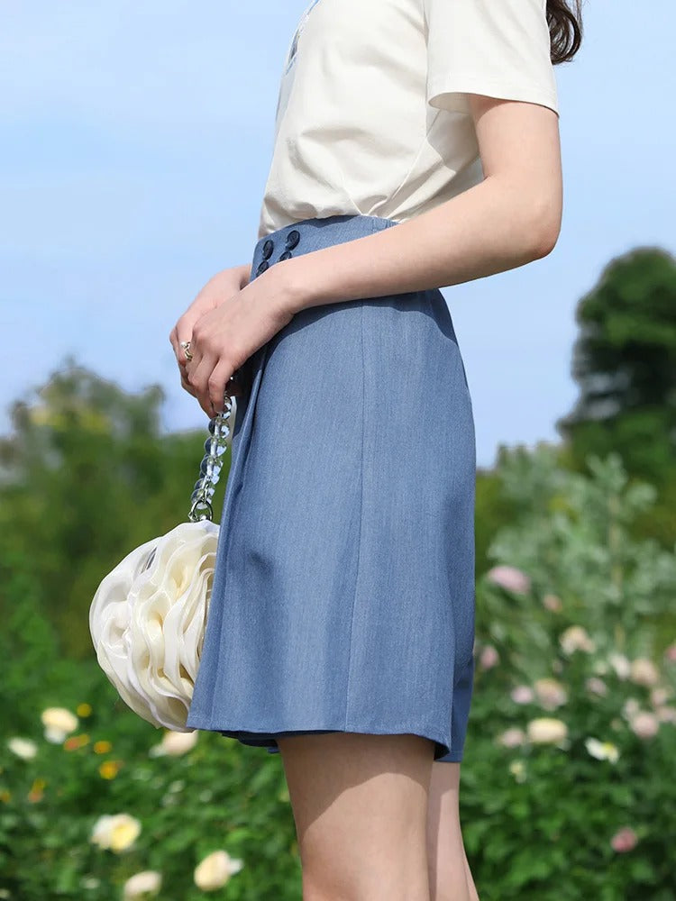 high-waist pleated wide leg skort, view 7 - MRSLM
