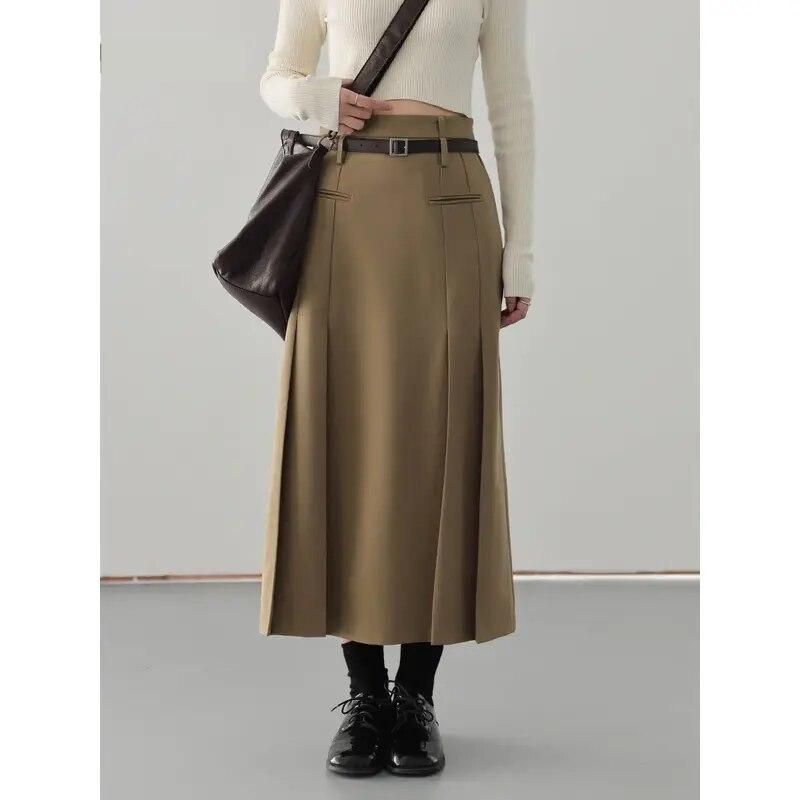 high waist pleated a-line skirt, view 2 - MRSLM