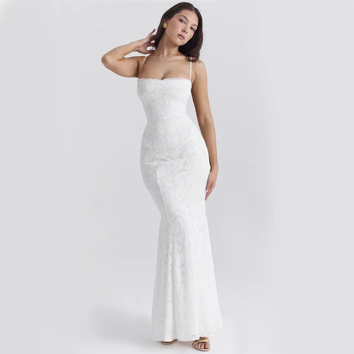 White Lace-up Maxi Dress