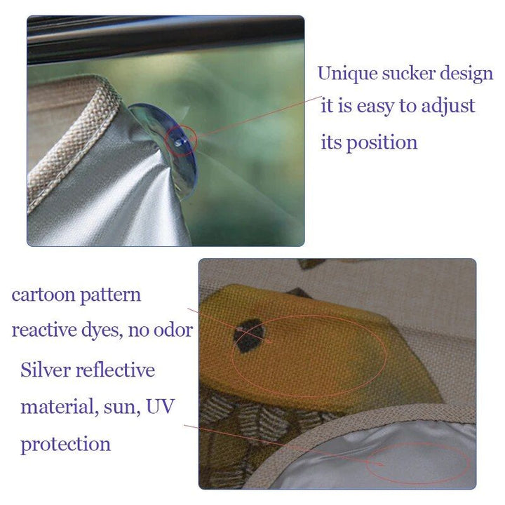 Cute Cartoon Linen Car Sun Shade Curtain for Windshield and Side Windows - 70cm x 50cm