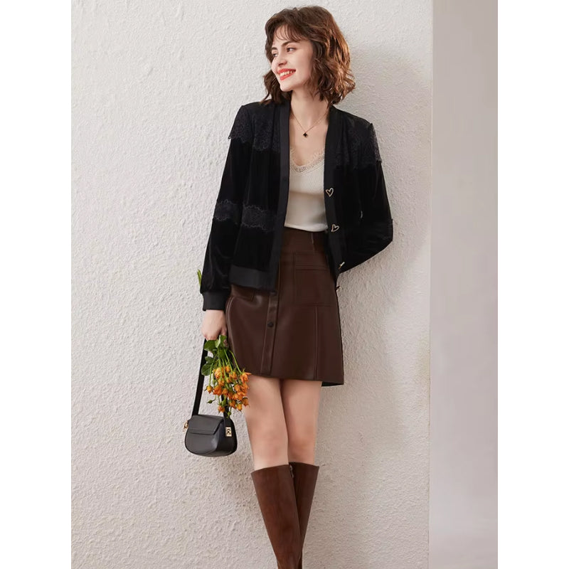 lace v-neck long sleeve cardigan, view 6 - MRSLM