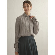 striped cotton linen long sleeve shirt, view 2 - MRSLM
