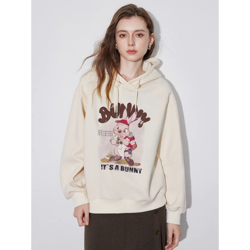 women's rabbit print hooded pullover, view 2 - MRSLM