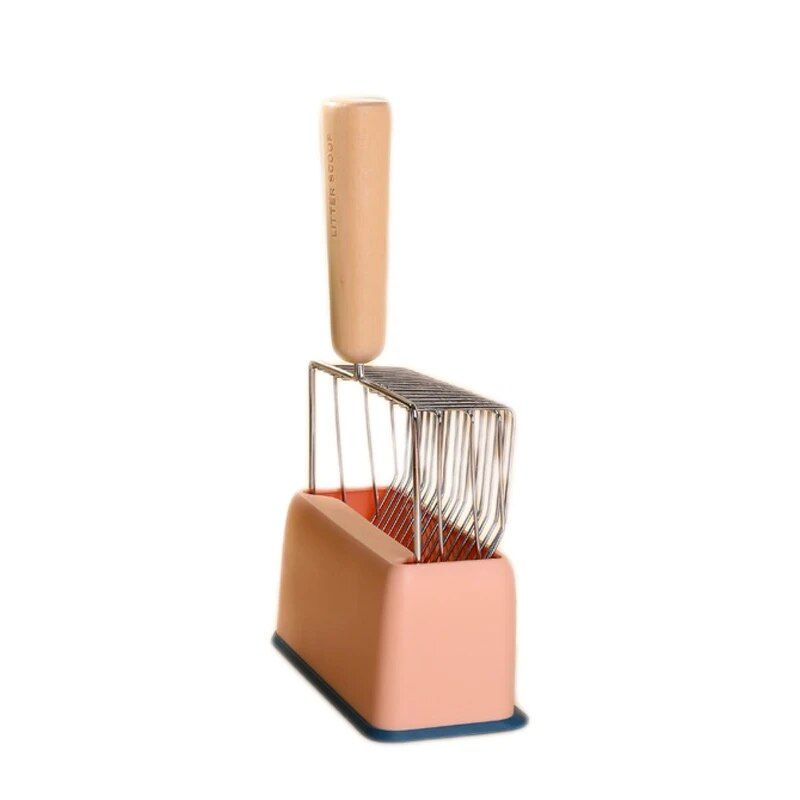cat litter scoop with wooden handle, view 2 - MRSLM