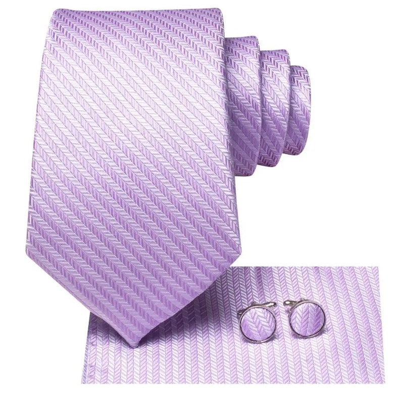 striped lilac silk necktie set for men, view 4 - MRSLM