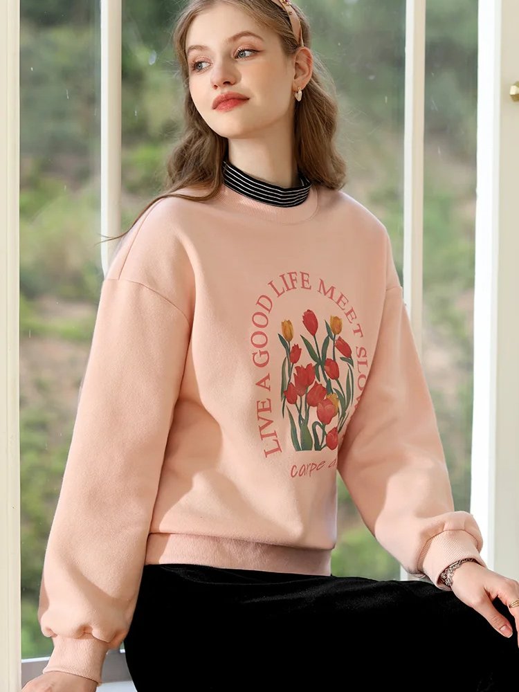 women's half high neck fleece hoodie, view 6 - MRSLM