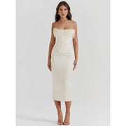 off-shoulder pearl tassel midi dress, view 5 - MRSLM