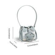 knitted blue star drawstring shoulder bag, view 2 - MRSLM