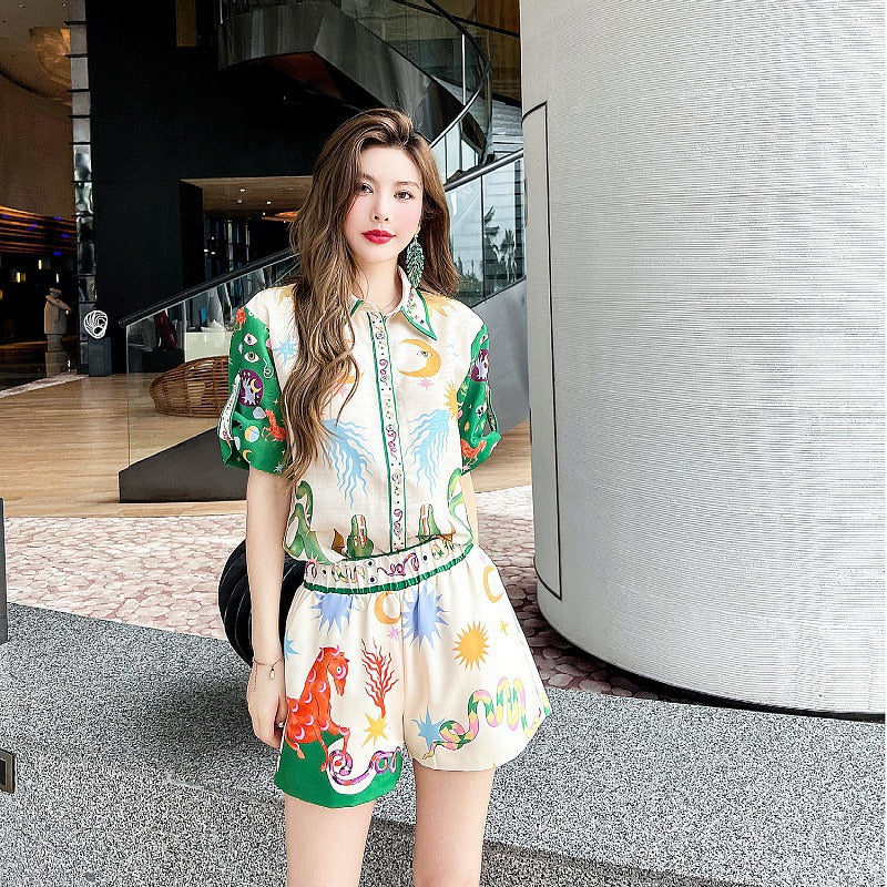 Fashion Casual Shirt And Shorts Two-piece Suit Small Tea Suit