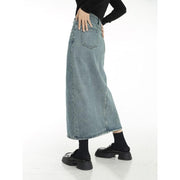 vintage blue denim midi skirt, view 4 - MRSLM