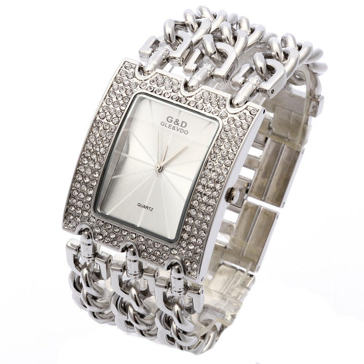 Women's Quartz Watch With Diamonds Three Links Gold And Rhinestones