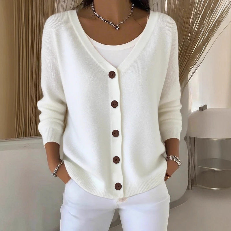 women's solid color button cardigan, view 4 - MRSLM