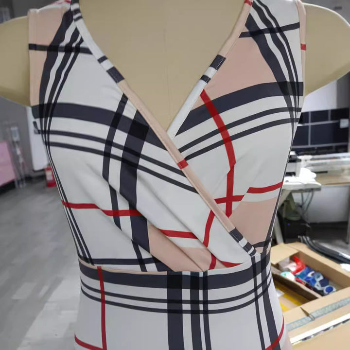 Long Sleeve V-neck Hip Printed Dress