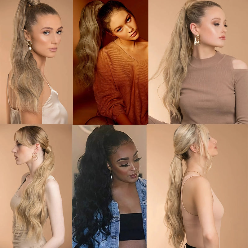blonde wavy clip-in ponytail extension, view 21 - MRSLM
