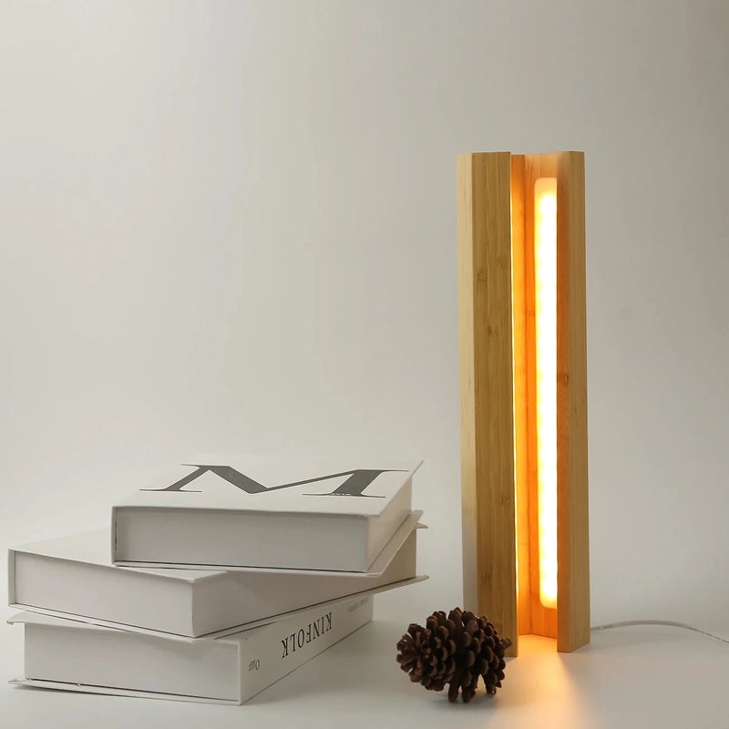 Elegant Bamboo LED Table Lamp - Soft Bedside Light with Eye Protection