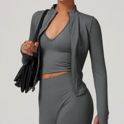 women's quick dry crop top zipper jacket, view 3 - MRSLM
