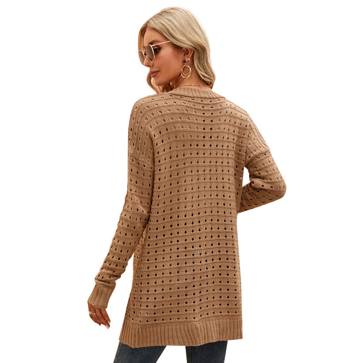 Women's Solid Color Hollow-out Knitted Cardigan Loose Sweater Coat