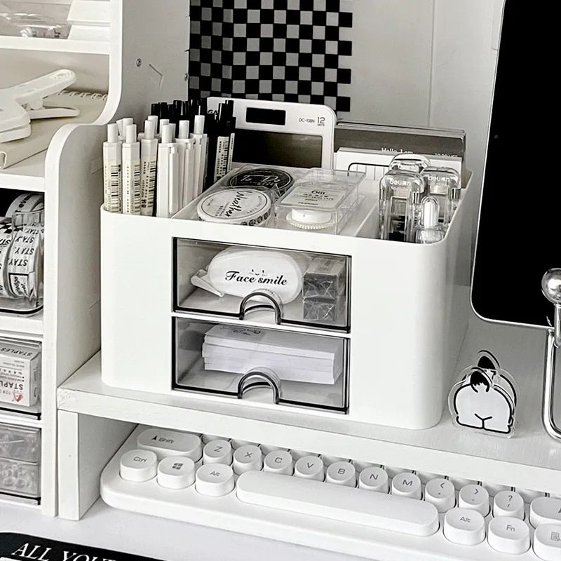 compact desk organizer with dual drawers, view 5 - MRSLM