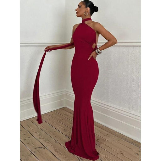 inclined shoulder maxi long dress, view 2 - MRSLM