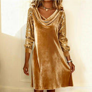 women's velvet sequin patchwork dress, view 2 - MRSLM