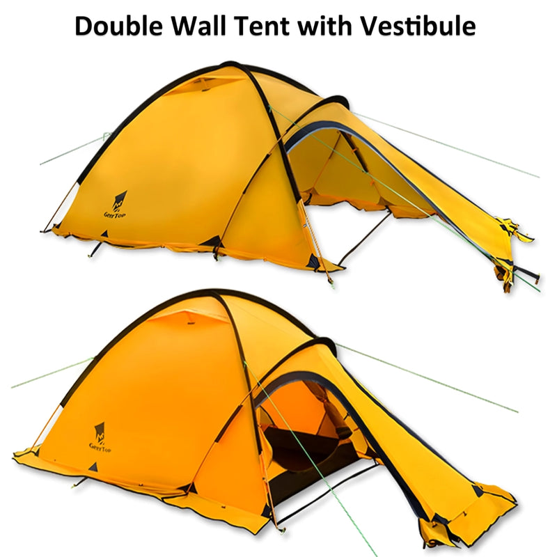 Barraca de camping impermeável de camada dupla para 2 pessoas, adequada para 4 estações do ano.