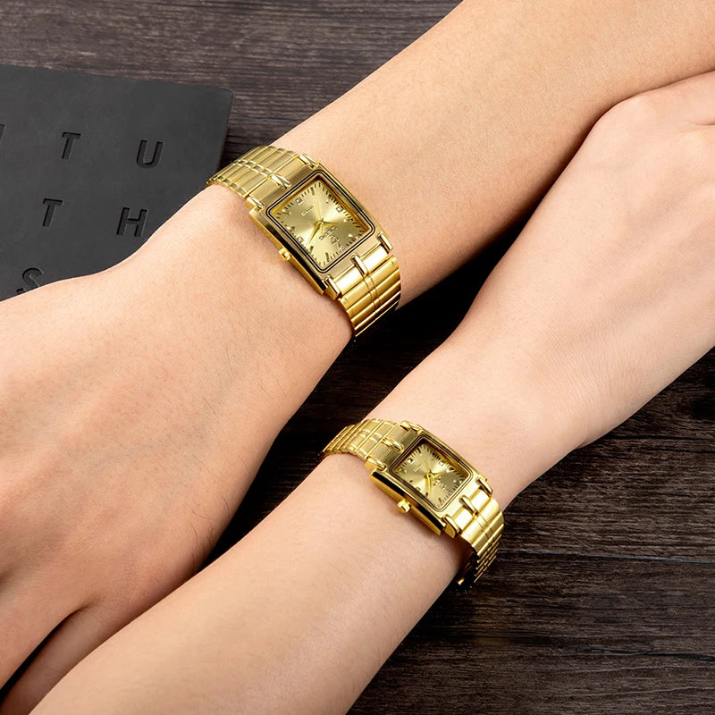 gold steel bracelet watch with square dial, view 9 - MRSLM
