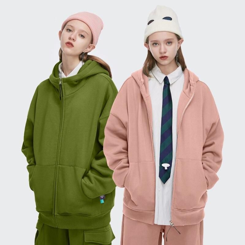 Unisex-Fleece-gefütterter Oversize-Kapuzenpullover mit Reißverschluss