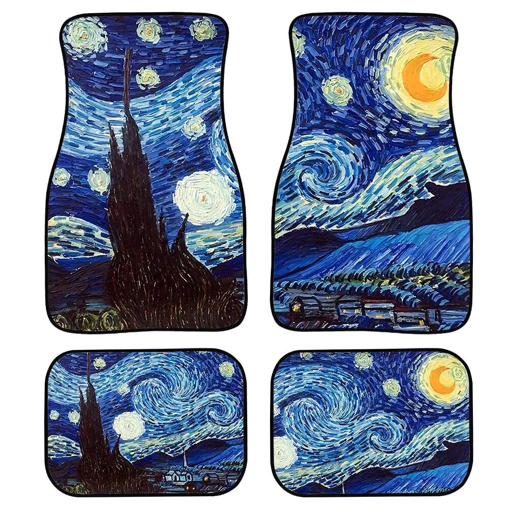 Customized All-Weather Car Floor Mat Set with Oil Painting Print