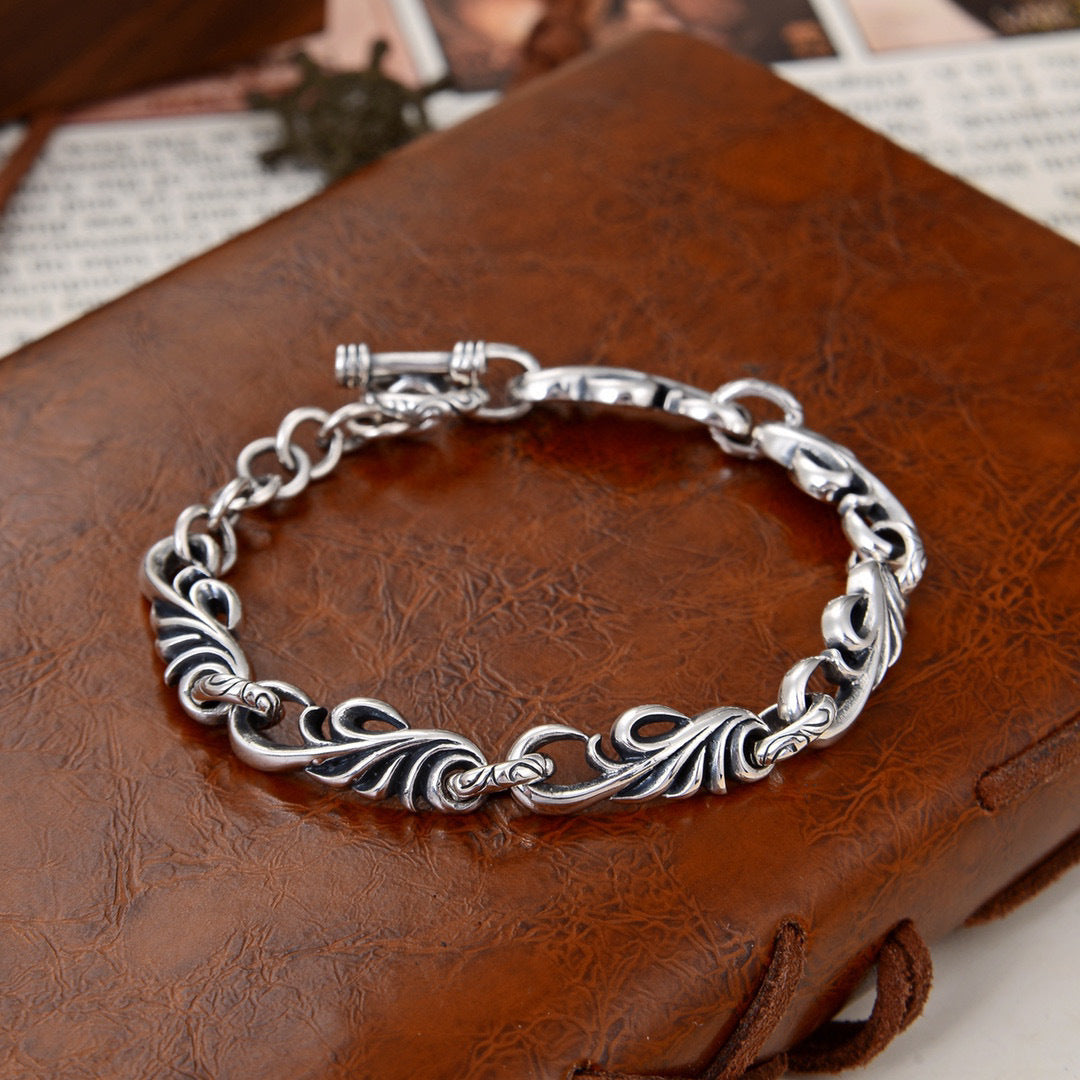 New Vine Flower Silver Bracelet Men's Bracelet