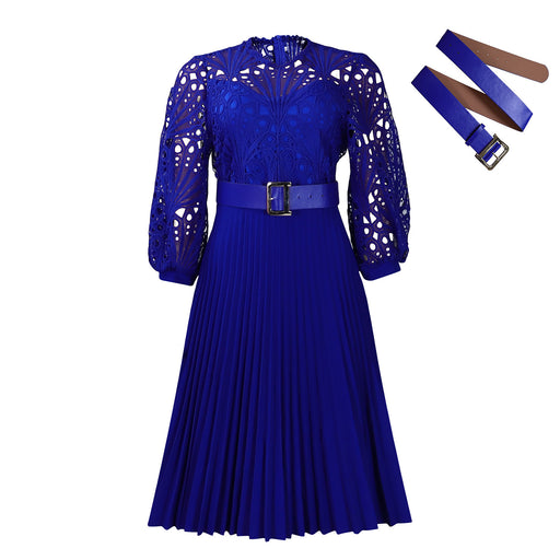 Women's lace crocheted hollow pleated dress, view 6 - MRSLM