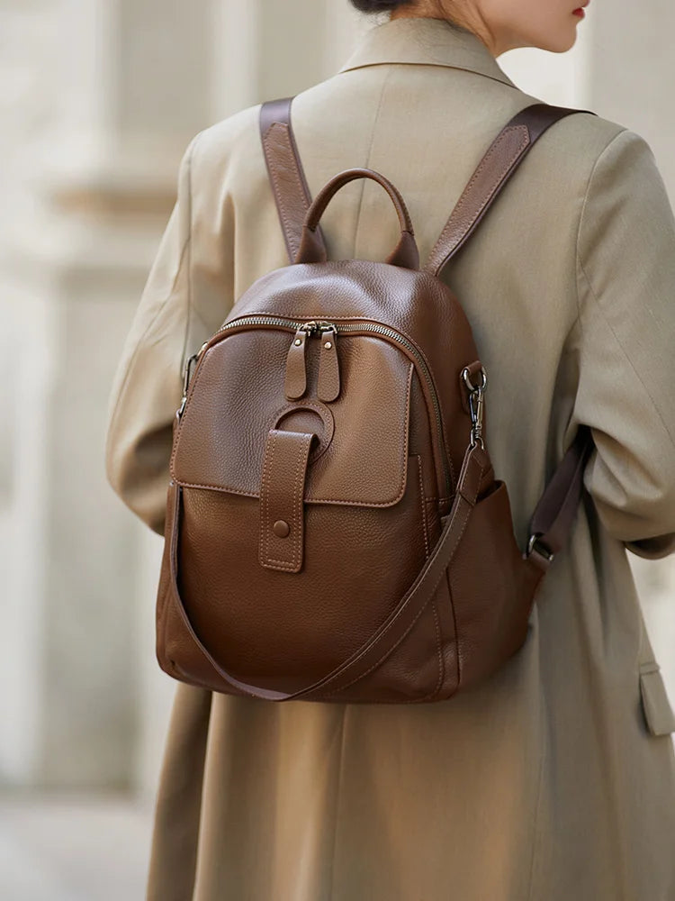 elegant genuine leather women's backpack, view 4 - MRSLM