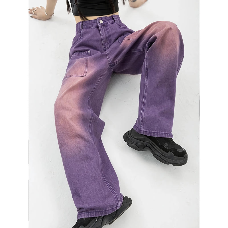 purple wide leg jeans, view 4 - MRSLM